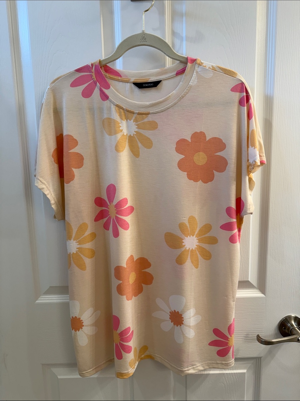 Floral Graphic Tee in Cream with Pink & Orange Blooms